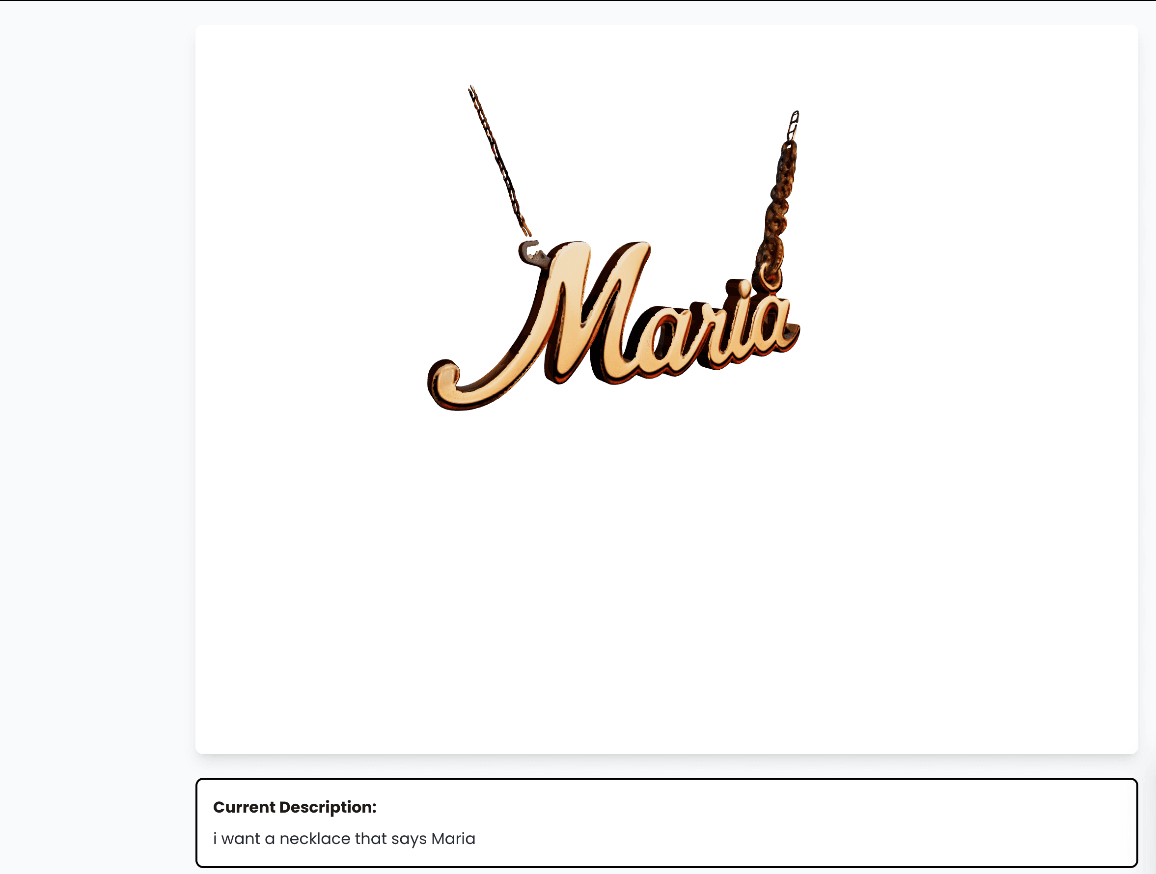 JewelryAI design interface showing a 3D model creation process